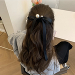 パールピン×ロングリボン　ヘアゴム　蝶結び　パールリボン