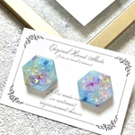 レジン　ニュアンスフラワー　アクアブルー　レジンピアス　レジンイヤリング　レジンアクセサリー　ドライフラワー