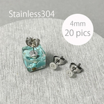 <20個> 304ステンレス製 4mm皿の貼り付けポストピアス/金属アレルギーの方におすすめ！