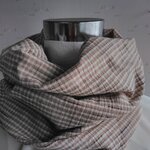 綿ベージュ系チェックにミックス織り込み夏1重巻き用スヌード夏コットンギンガムチェック水色緑茶白紺サッカー可愛い安い汗にも