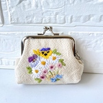 【再販】花束刺繍のがま口財布・ポーチ