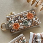 【受注制作🪡】インド刺繍リボンポーチ classy orange 🧡カードケース💳 フェイクレザー カラビナポーチ　再販4