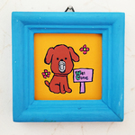 口が和式トイレの犬　トイレ絵　原画　トイレイラスト　和式トイレ　和式便器　犬　ミックス　アクリル絵の具　額縁