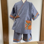 アフリカンプリントが入ったダンガリー男の子甚平(オレンジ)