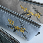 ミモザ刺繍𓂃𓂂ꕤ*.ﾟペンケース ✺⋆*メガネケース（グレイッシュブルー）
