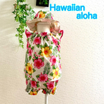 再販ベビーちゃんセットアップ&チューリップ帽子ハイビスカスのお花Hawaiian