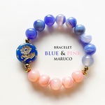 BL380-12バンデットアゲートBLUE+PINK 17㎝*天然石ブレスレット　[送料無料]  Glass FLOWER＆HEMATITE 
