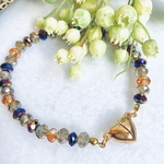 ハートゴールドブレスレット⭐︎輝くオレンジ・パールブルー・シルバー