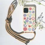 《PINK FLOWER》土に還るスマホケース【スマホショルダーの有無が選べる！】　　iphone / エコ素材 / 花 /ピンク 