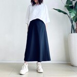 ウエストまわりスッキリAラインスカート♪  cotton linen spandex (Black)　