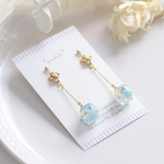 冷んやりお花入りキューブピアス/イヤリング　ブルー