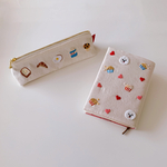 【【オーダー品】】フルーツと朝ごはん刺繍のペンケース【20cmファスナー使用】/ブックカバー