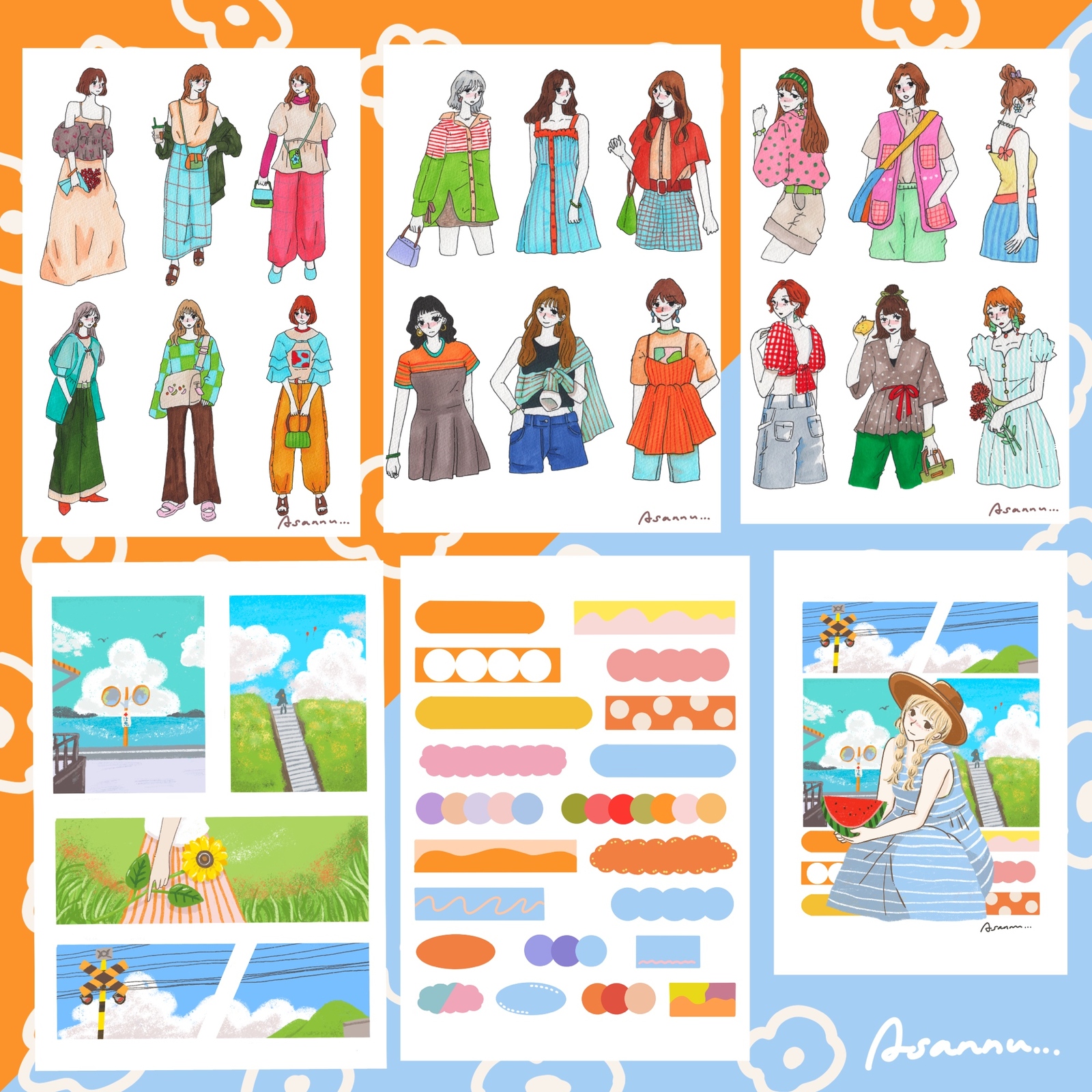 お裾分けシールセット（no.15）Sticker Set - Asannu Shop