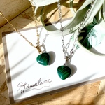 【選べるチェーン】【天然石AAAランク】 ハートマラカイト チェーン ネックレス ( ゴールド / シルバー ) サージカルステンレス SUS 316L 金属アレルギー対応 ニッケルフリー 錆びない