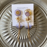 ピアス⭐︎ パープルボタンロング花びらチャーム