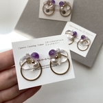 アメジスト 天然石 シェル クリア(ピアス/イヤリング)