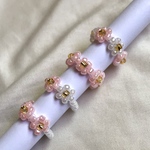 【お子様向け】ビーズリング　4本セット　ビーズアクセサリー　リンク　指輪　キッズ　子供　シルキーカラー　ピンク　シルキーピンク