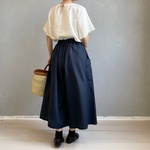 バニラン織りのフレアパンツ。ネイビー。フリーサイズ。【受注製作】