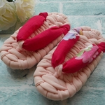 再販新品布子供布草履13cm(11.5~13cm)ベビー餅踏みわらじピンク赤花柄布ぞうり、スリッパ、ルームシューズ