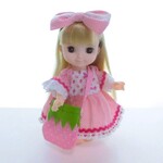 ワンピース&ヘアリボン　苺ポシェット付き　苺柄　ピンク水玉　ソランちゃん　レミンちゃん　コルネちゃん　メルちゃんサイズ　着せ替え　服