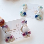 新作♡乳白色カラー×変形デザイン×ドライフラワー×レジン♡イヤリング ピアス 初夏