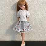 22センチドール フレアースカート 小花&ストライプ ネイビー