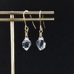 大粒 ダイヤモンドクォーツ 両剣水晶  フックピアス 1粒ピアス　ハーキマーダイヤモンド