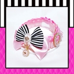 【girly collection🎀】バービーボーダーブラックリボン×ベビーピンクハート👠ロゼットレース《首輪》