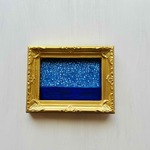 12×16㎝「星空と海」油彩・原画・絵画・壁掛け・独立スタンド付き