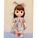 ソランちゃんメルちゃんお洋服　リバティアリス柄布ワンピース＆ヘアバンド