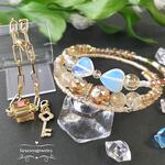 天然石ルチルクォーツ(針水晶)コイルブレスレット天然石４種類入り肌に馴染むヌーディーカラー　#minne_new　#天然石ブレスレット　