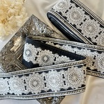 30cm/50cm  インド刺繍リボン  シルク  花柄  ブラック  #sr26