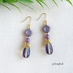 チェコガラスとドロップメッキガラスのピアス/イヤリング(ゴールド)