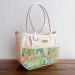 ♥️中♥️ころりんバッグ　ショルダーバッグ　草花柄×生成帆布　2WAYバッグ 　斜め掛け　倉敷帆布　トートバッグ　ファスナー開閉　4ポケット　動物　うさぎ　ねこ
