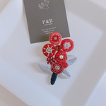 redFlower 丸花 ビーズ刺繍ブローチ