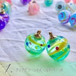 ［1］浴衣にピッタリ、夏祭りにつけたい水風船ピアス（クリアグリーン・ゴールドパーツ）