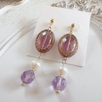 アンティーク調アメジスト & 淡水パールピアス♡