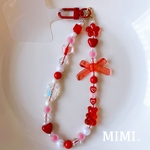 スマホハンドストラップ❤️ビーズストラップ⚪️スマホストラップ 🎀ビーズキーホルダー🔴レッド❤️スマホ用タグ付☺︎/ MIMI.
