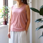 ★SALE 50%OFF★リネン混 細ボーダー切り替えタンクトップリネン混 細ボーダー切り替えタンクトップ（salmon red × light gray）