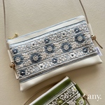 【受注制作🪡】インド刺繍リボンスマホポシェット blue💙横型スリム スマホショルダー お散歩ショルダー サコッシュ