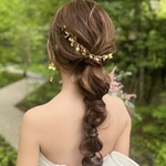 MA72 小枝 ウェディング ヘッドドレス ブライダル ヘア アクセサリー リーフ 花　小枝　ゴールド 結婚式 花嫁　ティアラ　