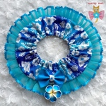 再販‎‪𓍯 ‬‬🌺 lovely 🎀 Cat frills ୨୧  Aloha Hawaiian 🌺🌴ビビットカラーブルー × フリルレース ｟ #猫首輪 #シュシュ首輪 #フリル ｠