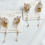 再販♡イヤリング水晶×淡水パールの耳飾り①