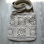 グラニースクエア花モチーフのショルダーバッグ2/夏／コットン／オフホワイト／長さ調節可能／斜めがけ