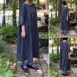 ハーフリネンのギャザーワンピース126センチ＊チャコールグレー【受注製作】