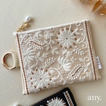 new✨インド刺繍リボンカラビナポーチ 大きめbeige🤎小物入れ フェイクレザー