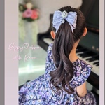 リニューアル💕美しいレースとドレープを楽しむ♡凛としたロイヤルBlue＆ラベンダーのリボン♡バレッタ