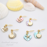 天然シェル♡ゆらゆらマーメイド♡スクエア＊スターフィッシュ&貝殻＊ピアス