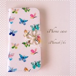 送料無料✴︎Colorful butterfly iPhone case with silver flower✴︎iPhone6S/6G対応