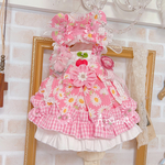 完成品のみです💓お雛様ワンピース　プリンセスワンピース　ピンクカラー　ヘッドドレス　コサージュ2個付き　犬ワンピース